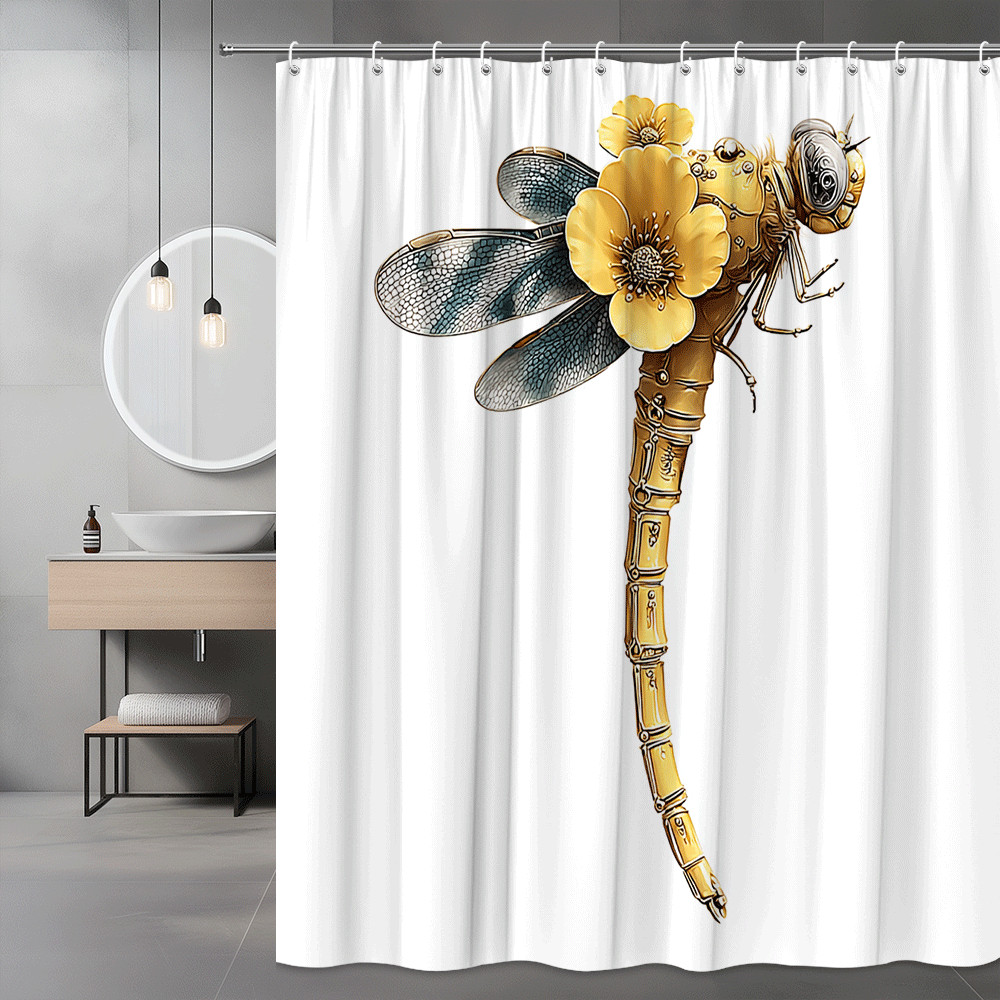 Dragonfly Floral Shower Curtain Yellow Blue Insect Print