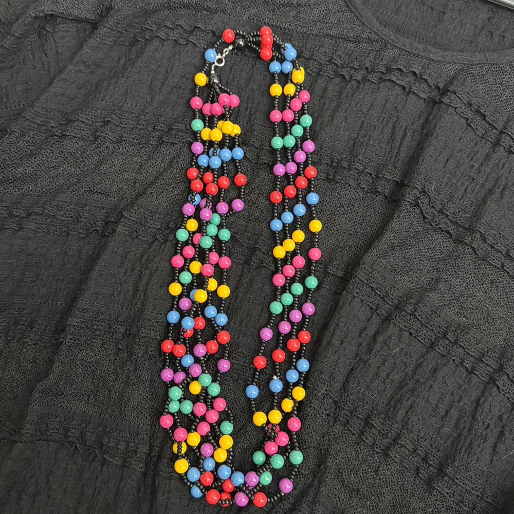 Vintage Multicolored Multi Strand Necklace Costume . Boho Hippie80s