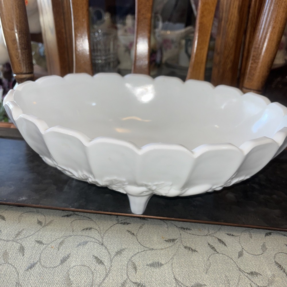 VTG 1950 MILK GLASS Large Heavy Embossed 8