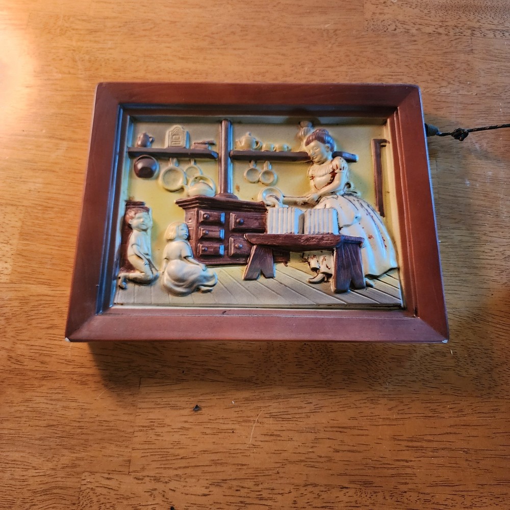 Vintage Burwood Products 3D Colonial Kitchen Wall Plaque Candle Making Scene