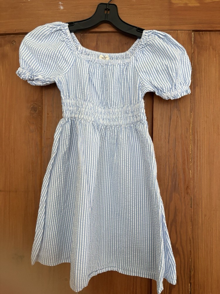 Crew Cuts Blue White Seersucker Stripe Dress Girls 6