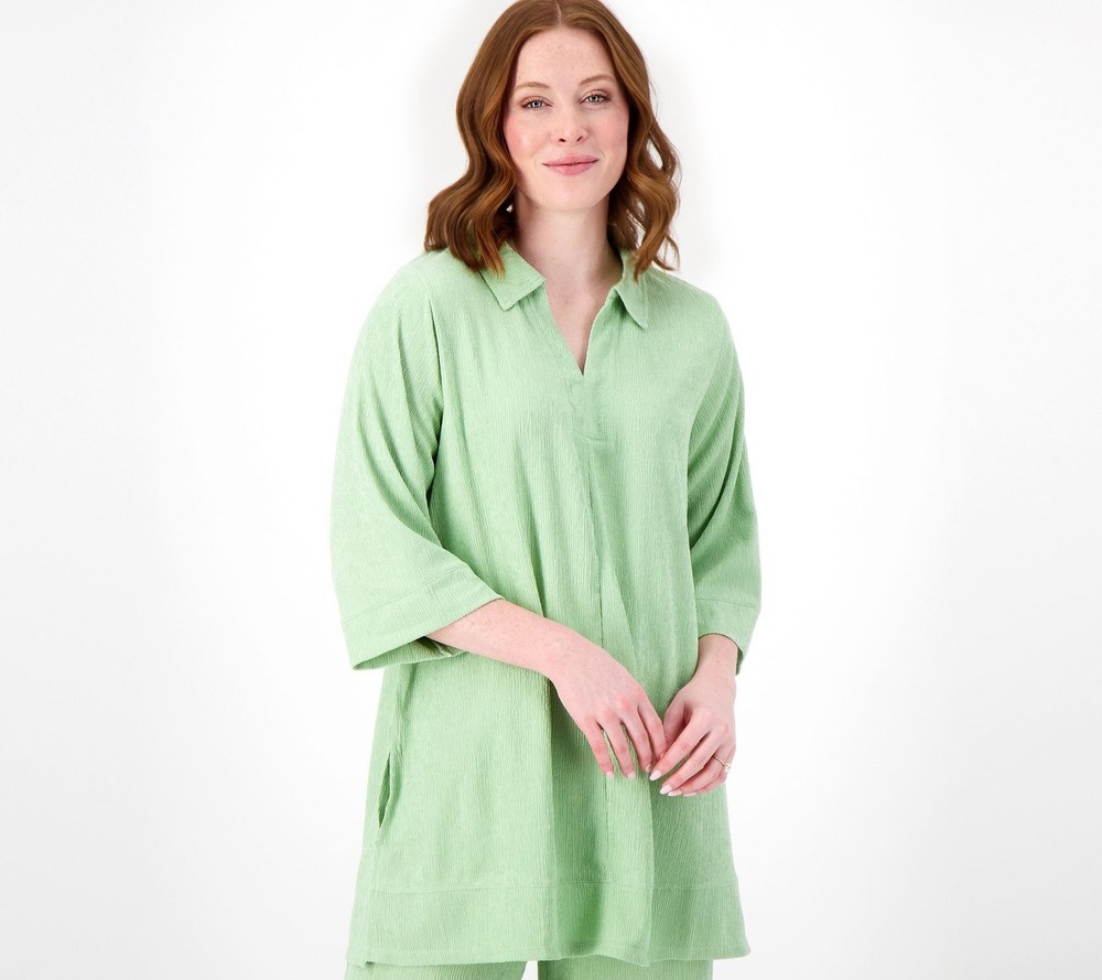 Cuddl Duds Women's Top Sz M Crepe Knit Caftan Tunic Green A586766