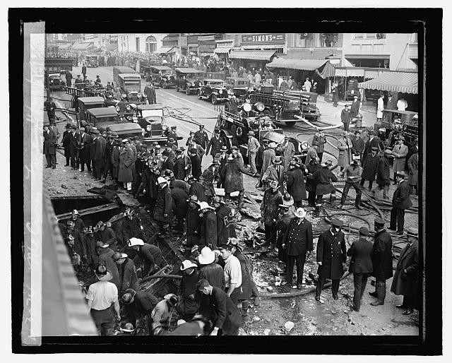 Photo:McCrory Fire Scene Crowd Firefighters 1929 Street Aftermath