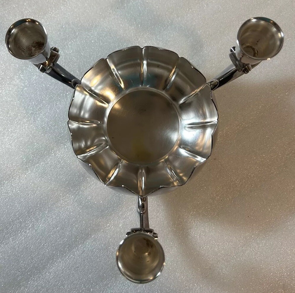 Reed And Barton Silver Plate 333 Lotus Candelabra Candle Holder 3 Arm 1960s 5x8”