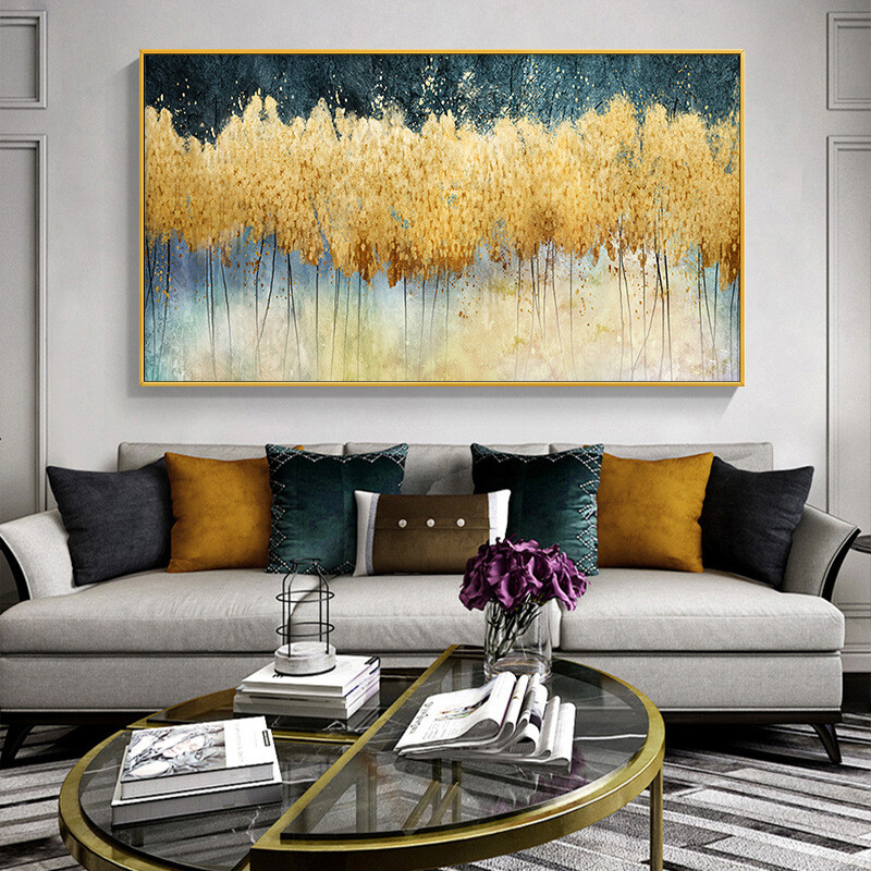 Pure Hand-painted Oil Painting Golden Fortune Tree Modern Living Room Sofa art