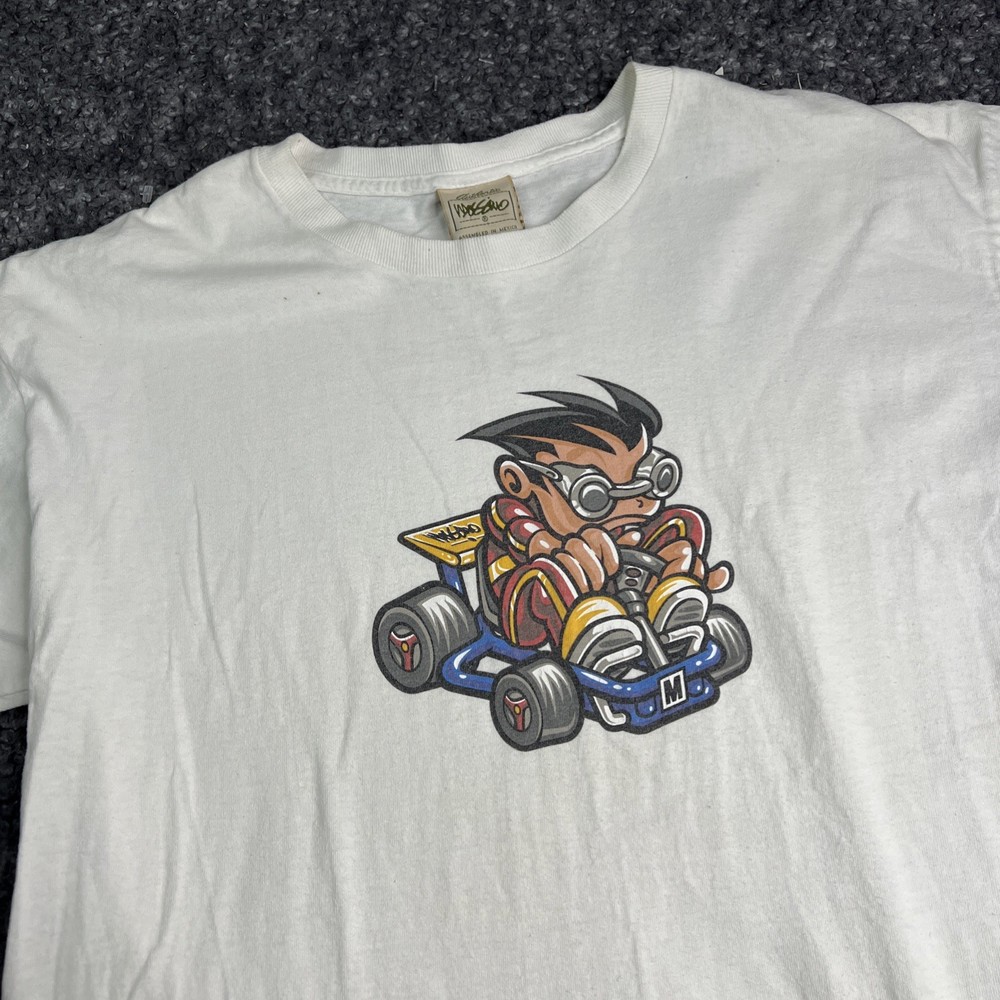 Vintage 90s Mossimo Go Kart Graphic T-Shirt Mens Medium Gray