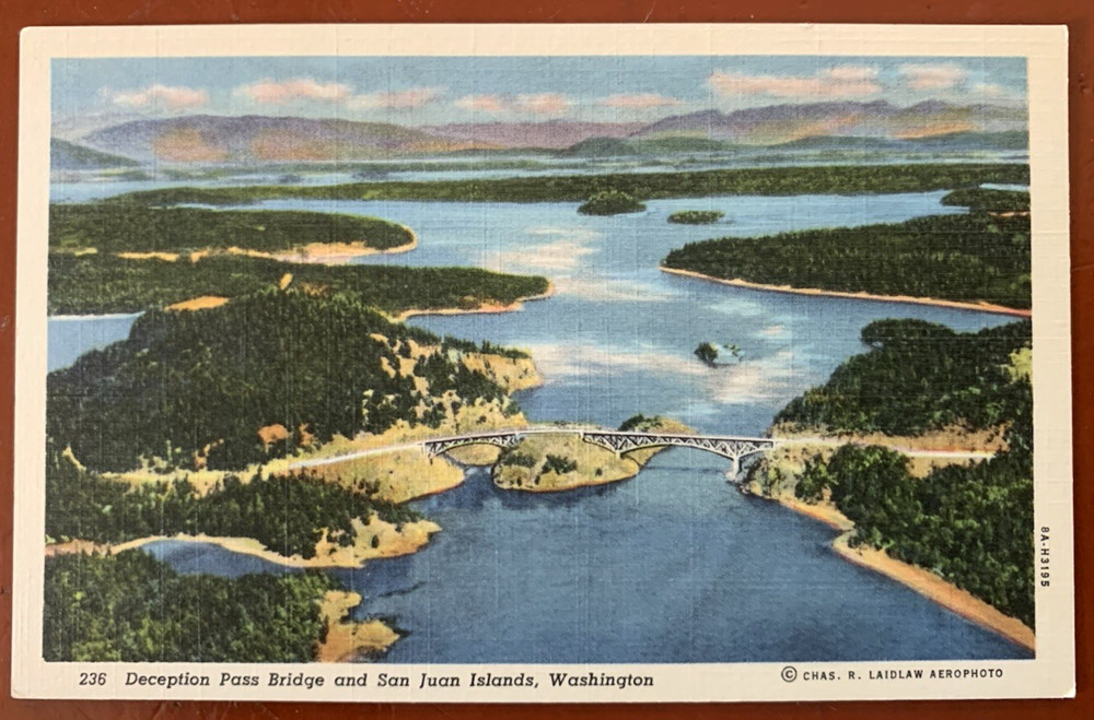 Deception Pass Bridge and San Juan Islands Washington, Aerial View Postcard