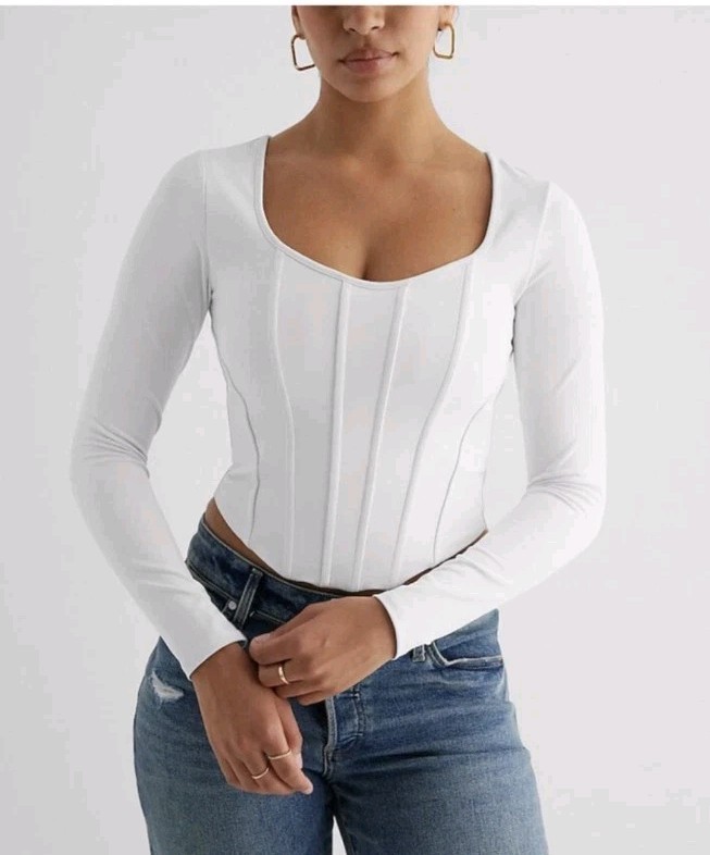 NWOT Express White Body Contour Compression Corset Long Sleeve Top Blouse Xs