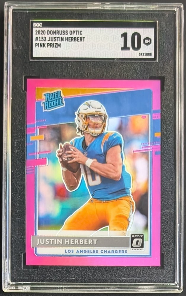 2020 Panini Donruss Optic Justin Herbert RC Pink Prizm SGC 10 #153 Chargers