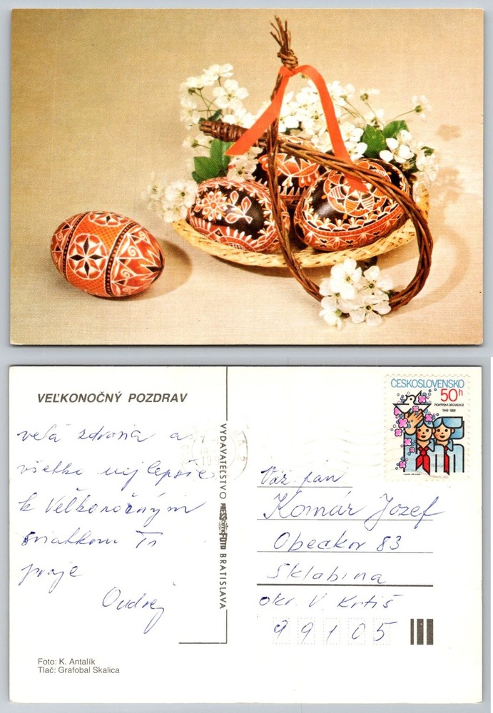 Vintage Czechoslovakian Easter Eggs Postcard 1990 Pysanky Art Slovakia