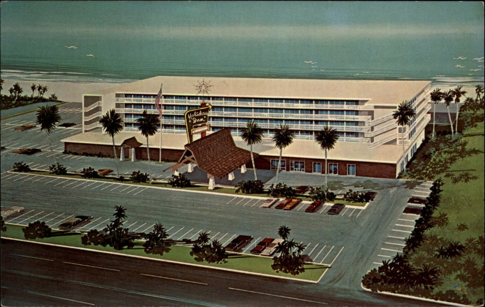 Holiday Inn Surfside ~ Daytona Beach Florida ~ aerial 1950s-60s vintage postcard