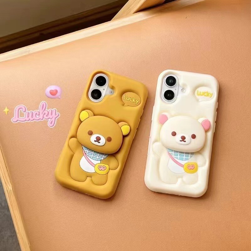 For iPhone 16 Pro Max 15 14 13 12 11 Cartoon Bear Soft Silicone Phone Case Cover