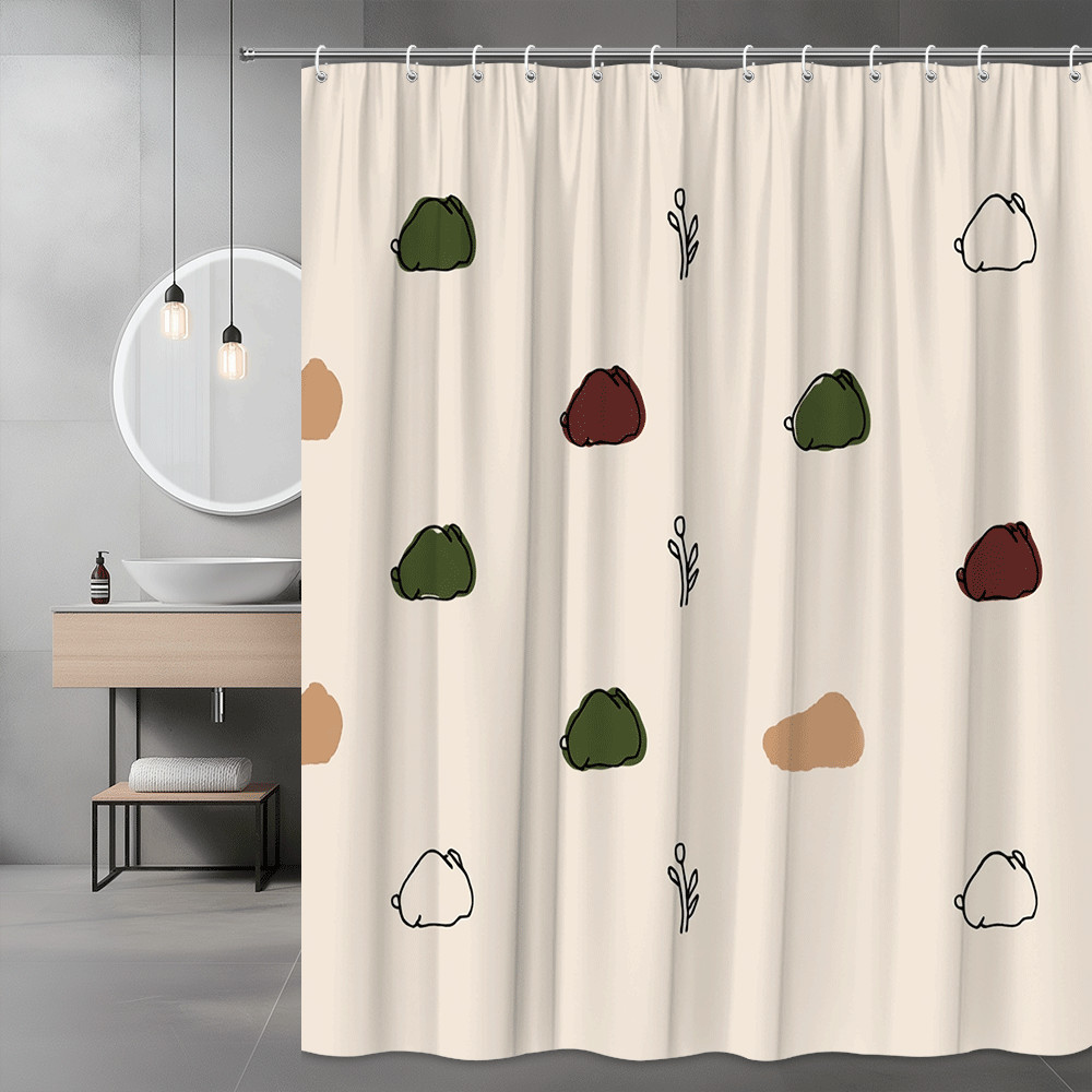 Boho Abstract Floral Shower Curtain Beige Green Brown Print