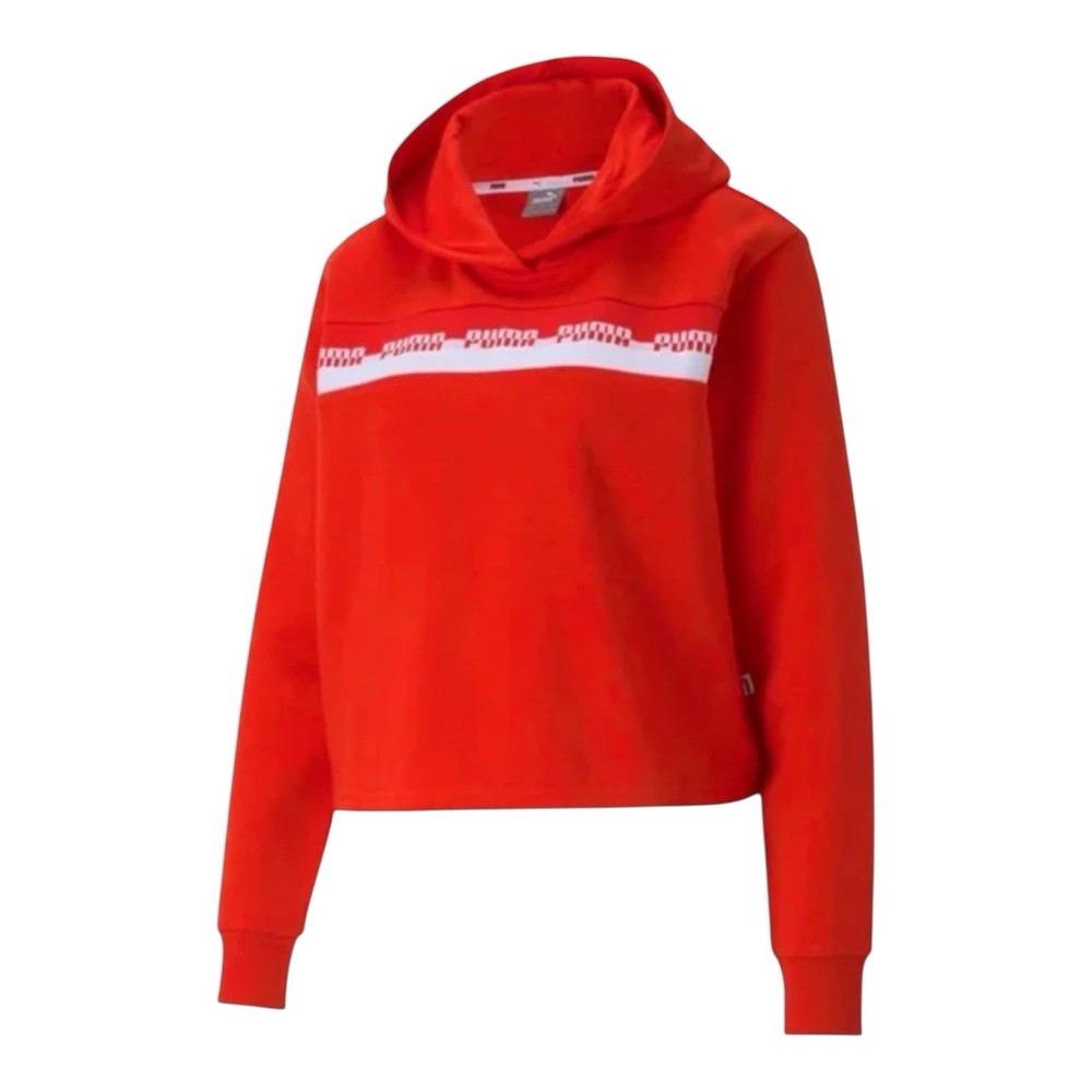 Puma Amplified Cropped Relaxed Fit Hoodie in Red, Size Small, Loungewear NEW