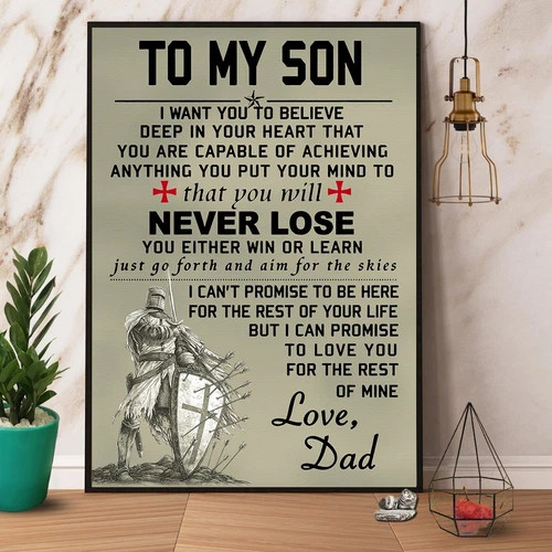 Warrior Son Motivational Wall Art Vintage Poster Gift From Dad
