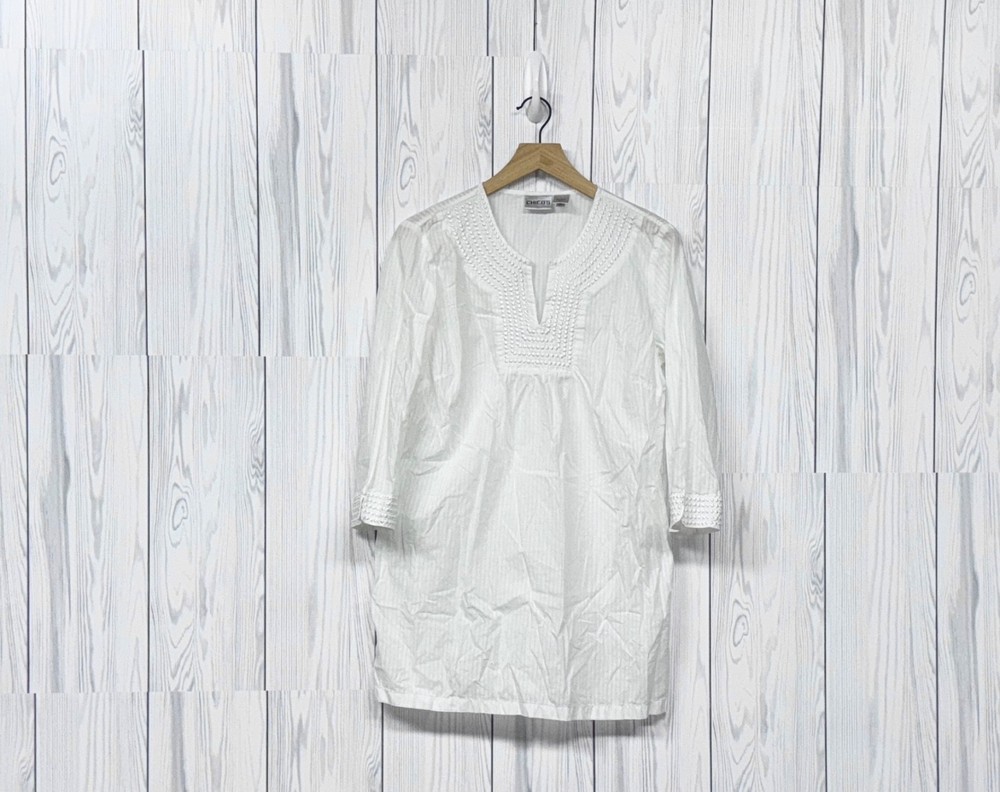 Chicos top womens size 1 long sleeve solid white tunic blouse pullover