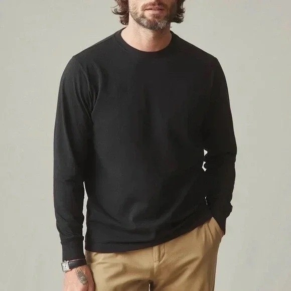 American Giant Mens Long Sleeve T Shirt Black Crew Neck Cotton Size L