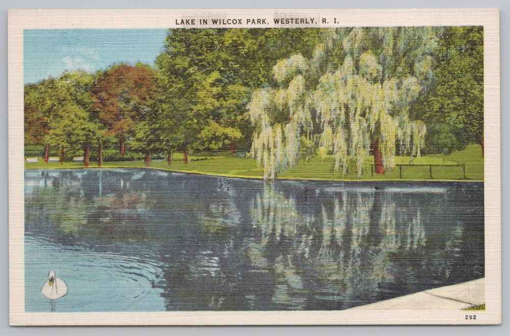 Linen~Lake In Wilcox Park Westerly Rhode Island~Vintage Postcard