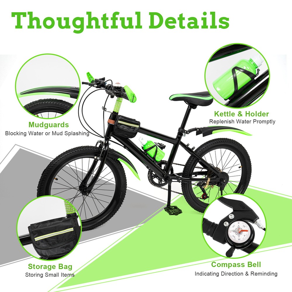 20in Kids Bike 7-Speed High Carbon Steel Bicycle with Double Disc Brakes