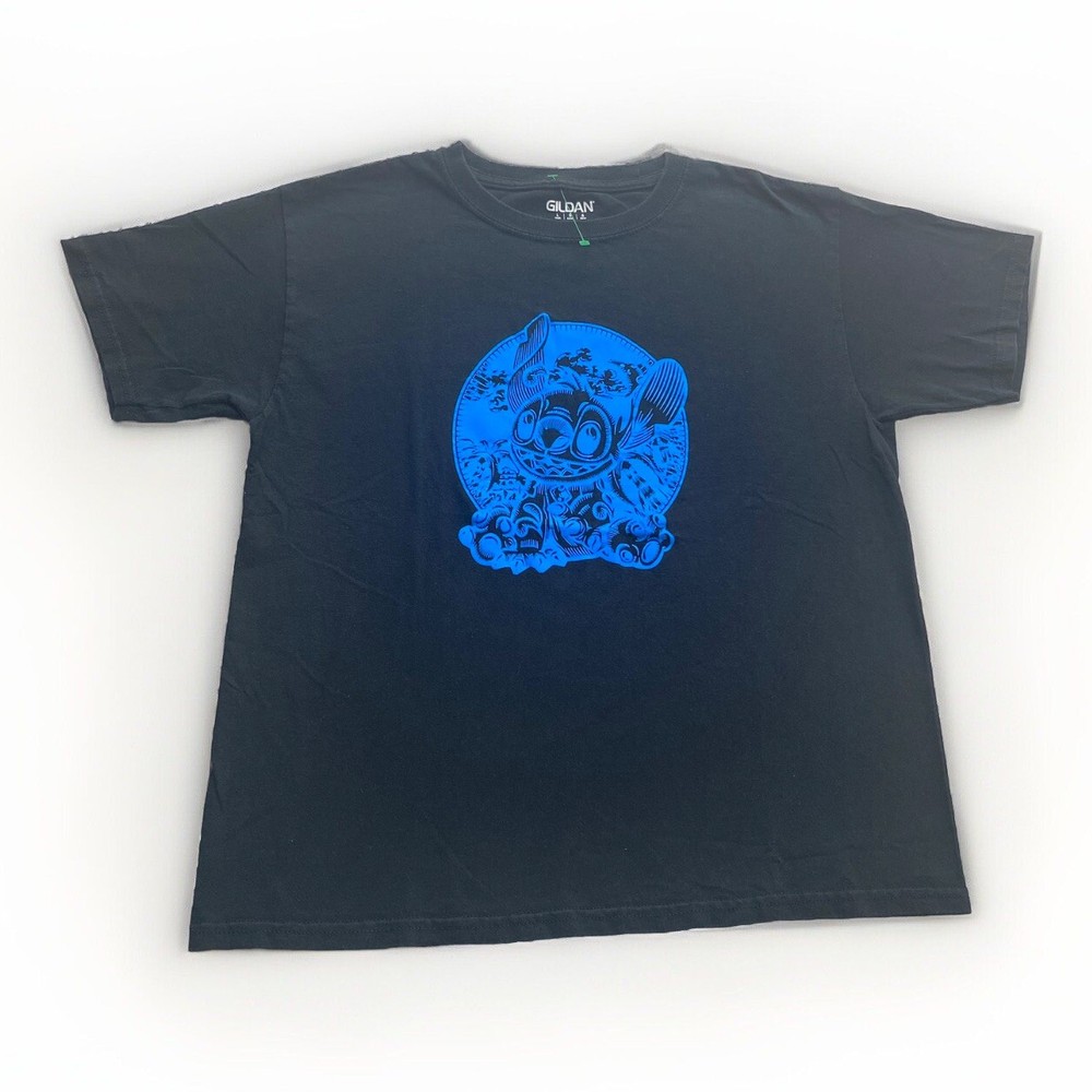 Lilo And Stitch Graphic T Shirt Youth Large Black Blue Abstract Hawaiian Disney-image