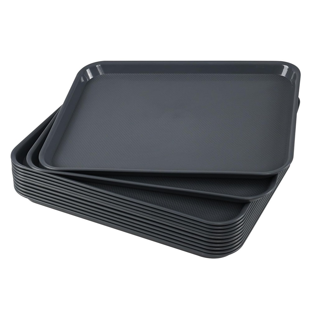 12-Pack Non-Slip Plastic Cafeteria Trays, Durable Rectangular Serving Dishes