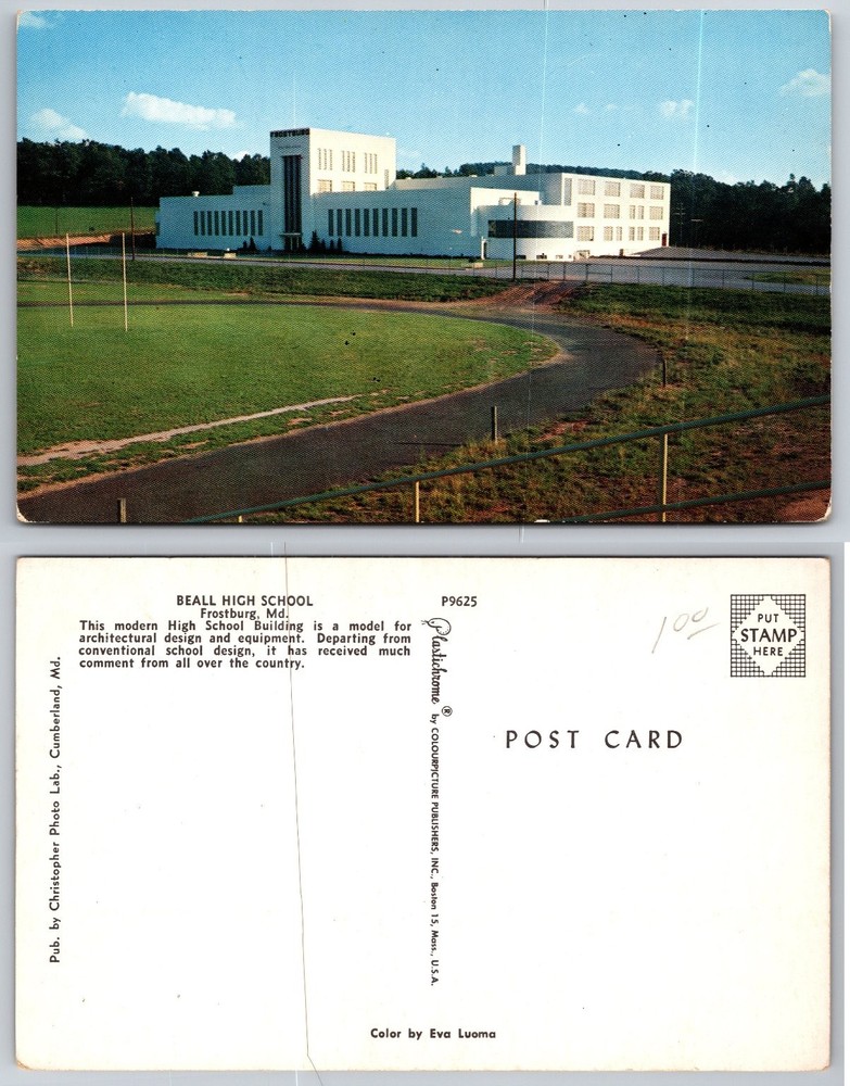 Beall High School Frostburg MD Postcard Modern Architecture Plastichrome P9625