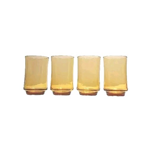 Midcentury Juice Glasses, Bolero Honey Gold Amber By Libbey 6oz, Set Of Four