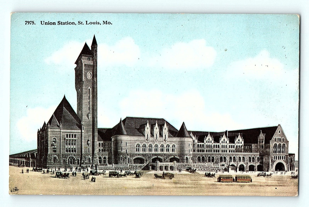 Horse Carriages Union Station St. Louis Missouri Vintage Postcard E3