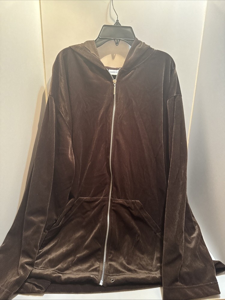 Fashion Bug Zip Up Hooded Light Weight Jacket/Top Plus Size 26/28 (Brown)