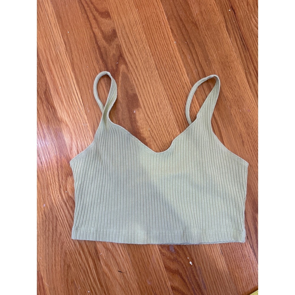Reformation Sage Green Ribbed Crop Cami V-Neck Tank Top Medium