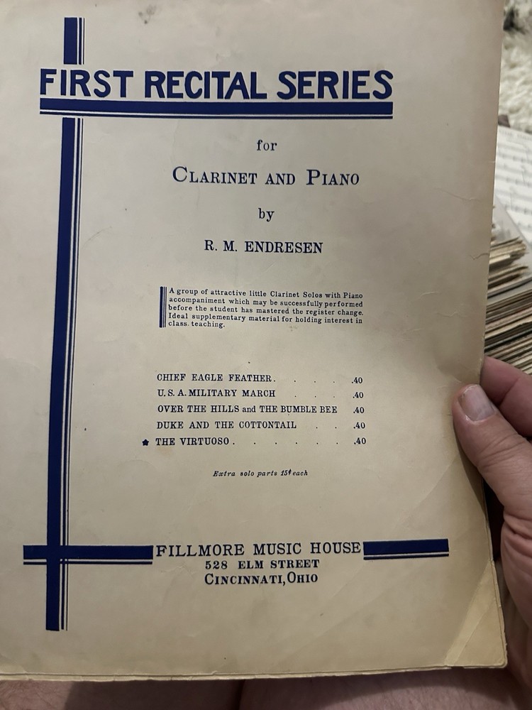 A 1937 Clarinet/Piano sheet music THE VIRTUOSO by Endresen
