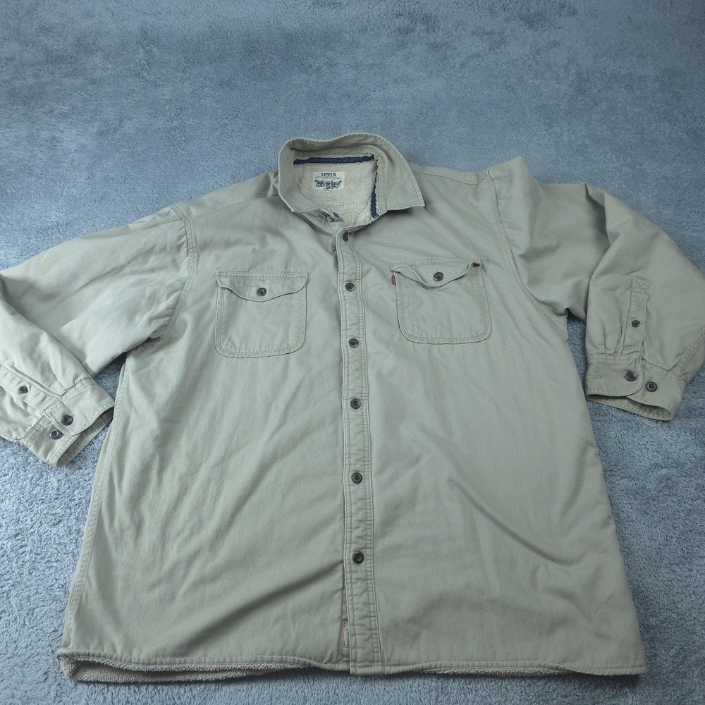 Levi's Shirt Jacket Mens 3XL Tan Sherpa Lined Button Front Workwear Pockets