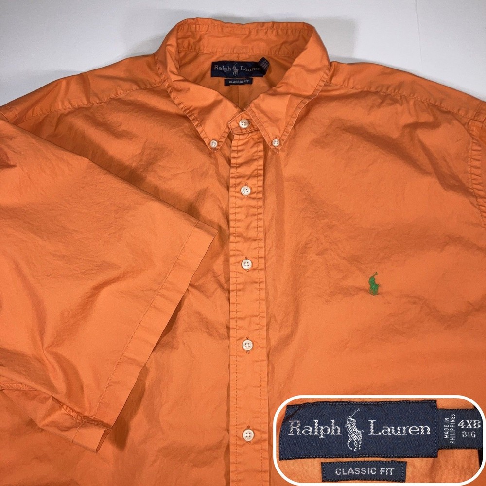 Polo Ralph Lauren Mens 4XB Orange Classic Fit Short Sleeve Shirt *Flaw