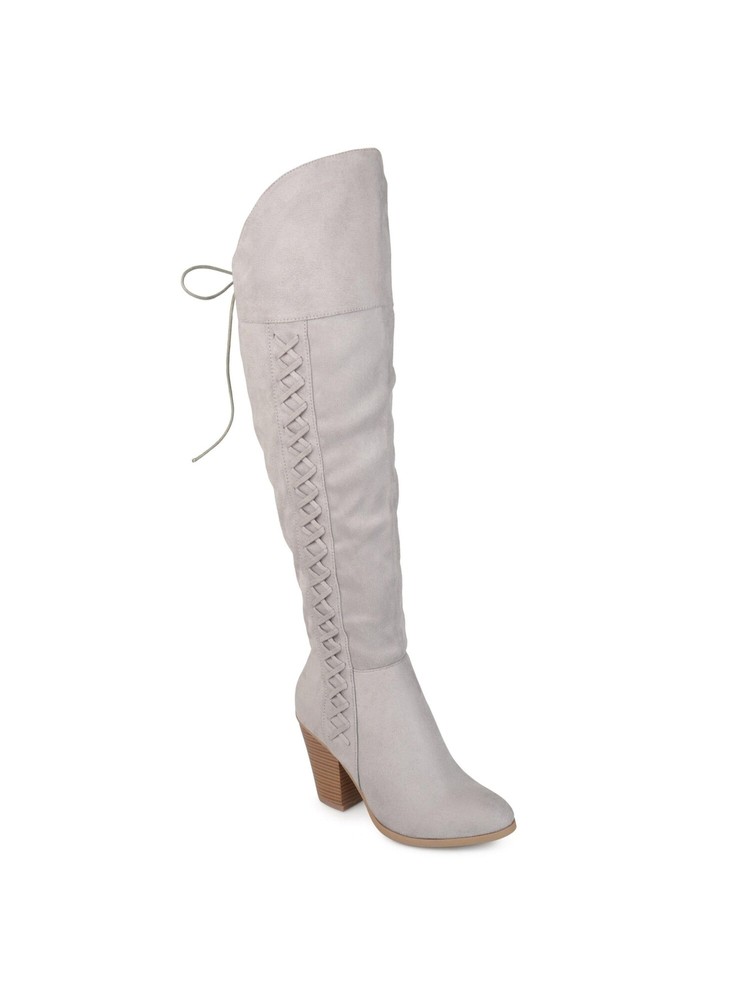 JOURNEE COLLECTION Womens Grey Gray Tie Back Spritz-s Heeled Boots 5.5
