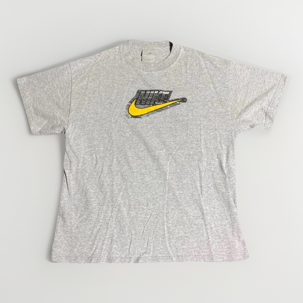 Vtg Nike Shirt Mens L Gray Swoosh Check Spellout Logo Y2K Graphic Athletic 90s