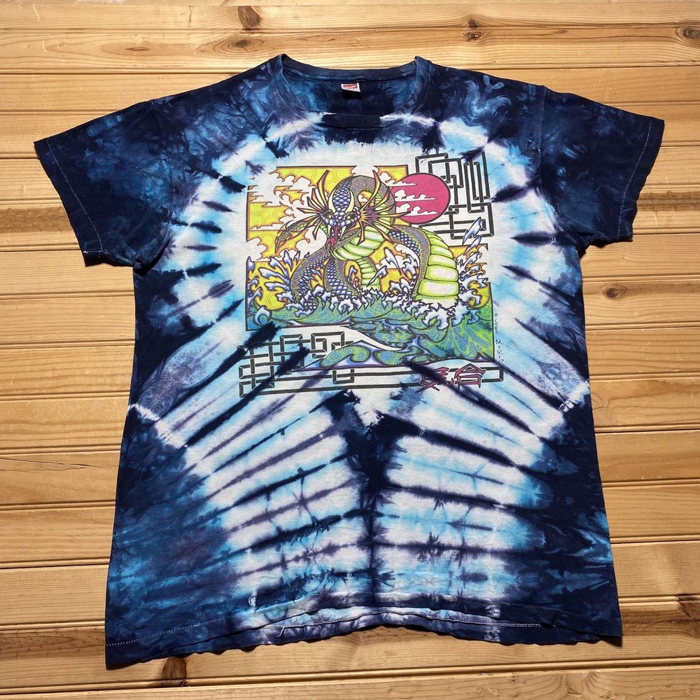 Vintage 1985 Water Dragon Serpent Phillip Brown Art Graphic Tie-Dye Shirt XL
