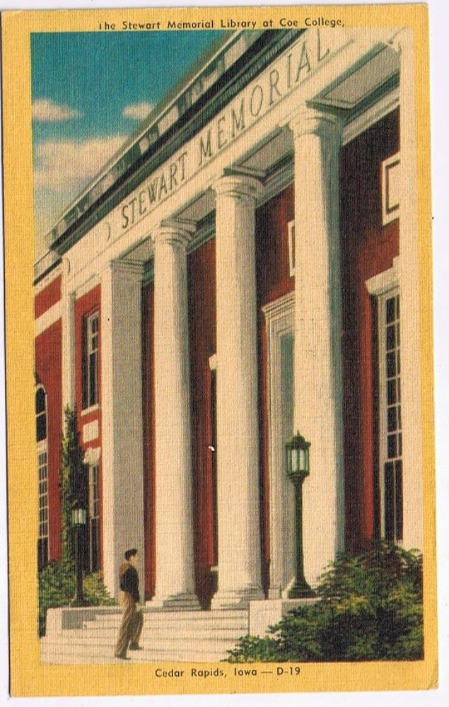 Iowa Postcard Cedar Rapids Stewart Memorial Library At Coe College