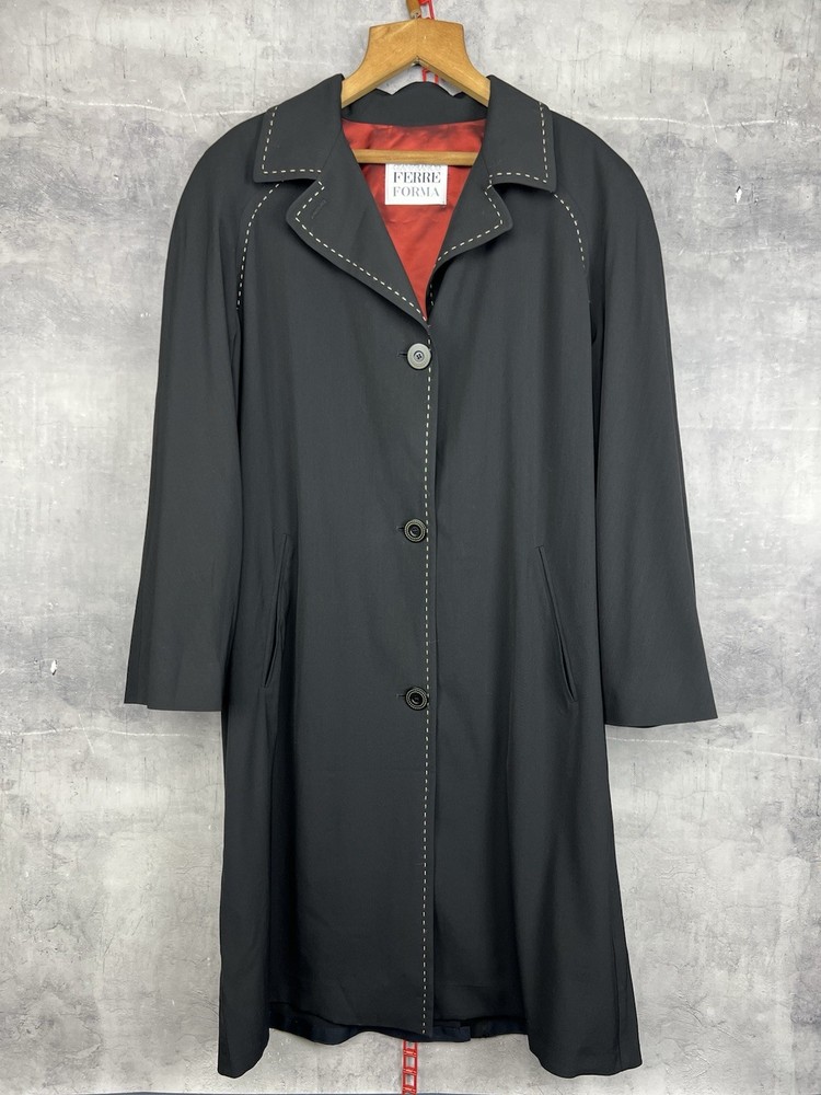 Gianfranco Ferre Forma Black Women’s Trench Coat Double Breasted Size IT 50 EU44