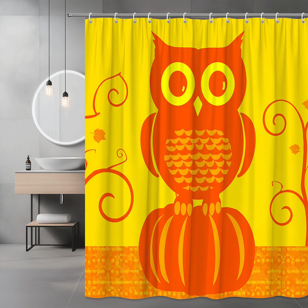 Halloween Owl Pumpkin Shower Curtain Orange Yellow