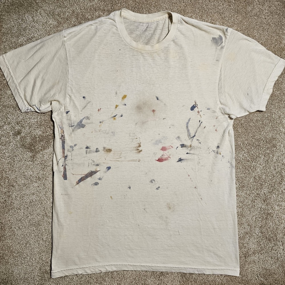 Vtg Y2k Thrashed Thin Painted Blank Size XL White T-shirt Indie Sleeze Workwear