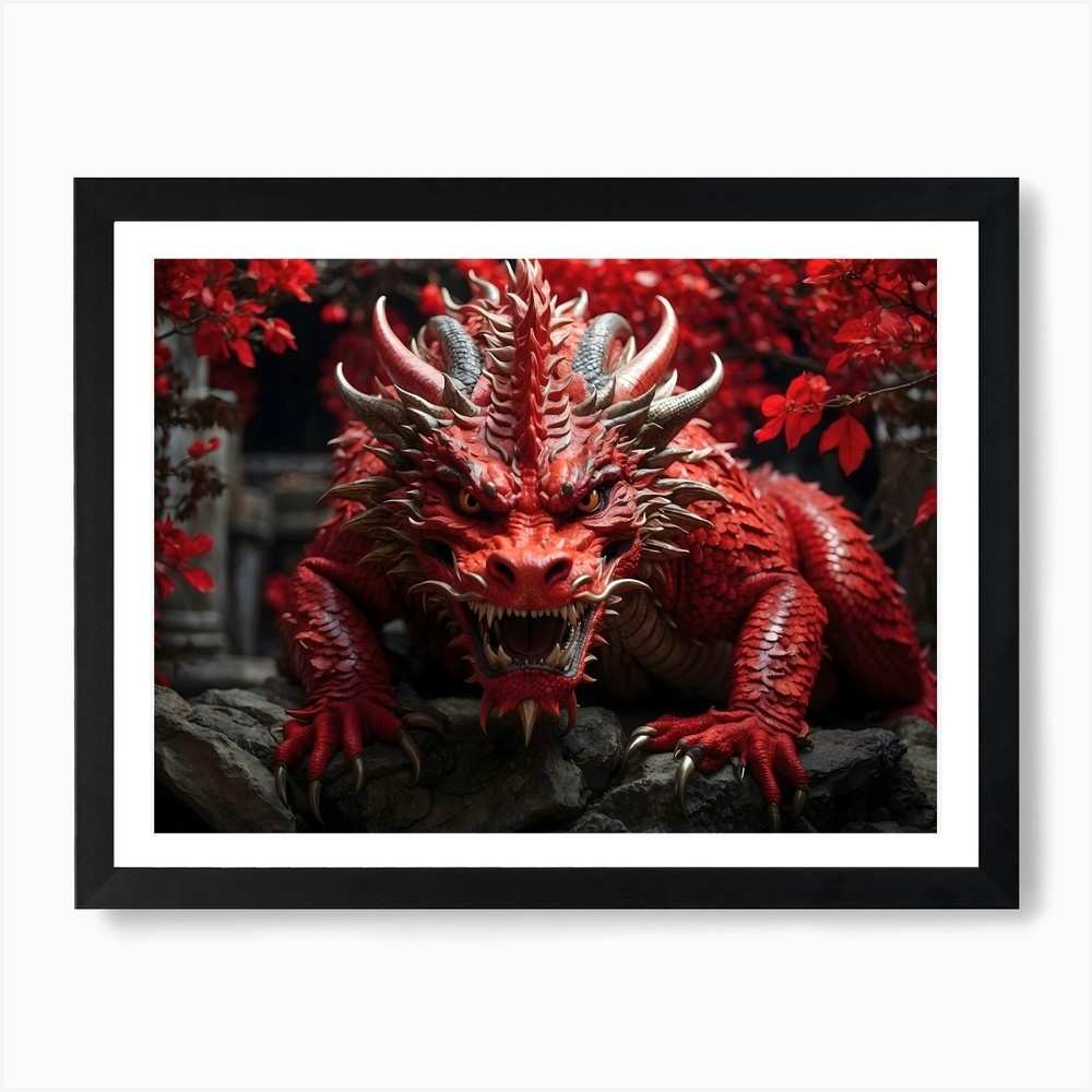 Chinese Red Dragon Framed Canvas Wall Art Print Poster