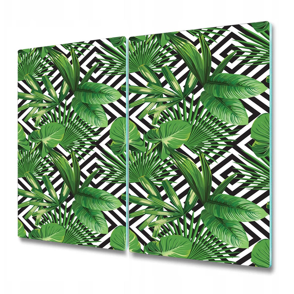 Glass Chopping Board Tropical palm leaves geometric green black & white 2x30x52