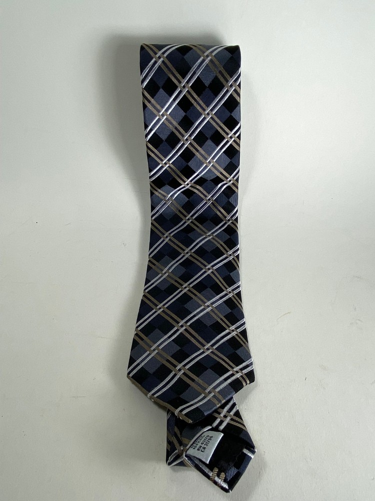 Geoffrey Beene Men's Necktie Black, Gray, Gold Geometric  100% Silk 3.5'x 58.5'