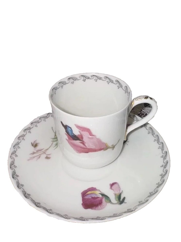 Vintage Haviland & Co. Limoges Floral Demitasse Tea Cup & Saucer Set Teacup Chip