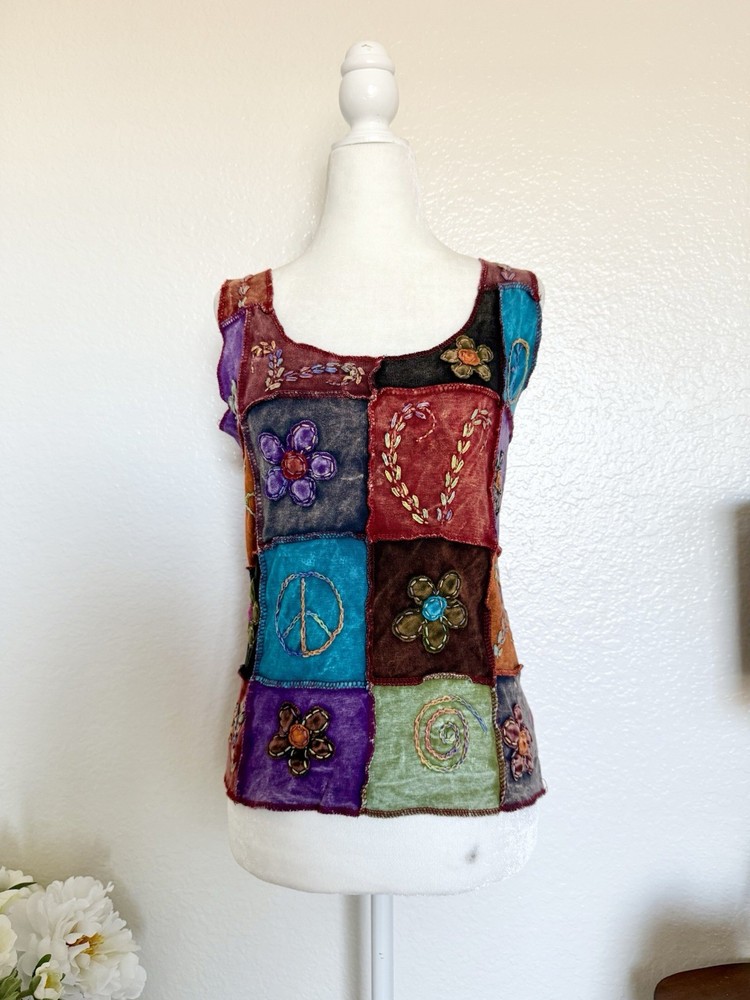 Parsley & Sage Women's Tunic Top Boho Artsy Patchwork Size M