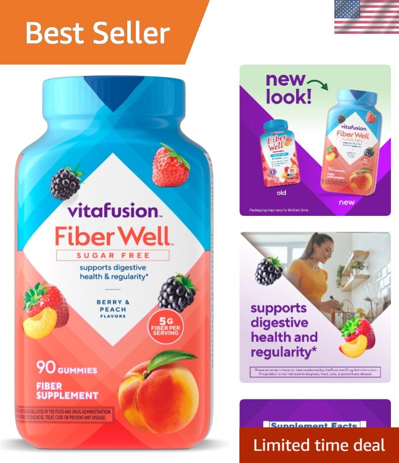 Delicious Sugar-Free Fiber Supplement Gummies - Peach, Strawberry & Blackberry