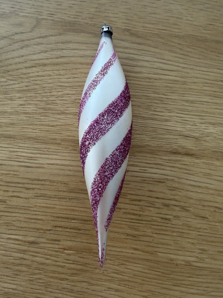 Vintage Stripe Teardrop Glass Poland Christmas Ornament