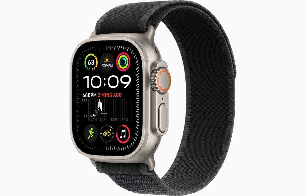 Apple Watch Ultra 49mm Titanium Case with Blue/Black Trail Loop Band (MINT)