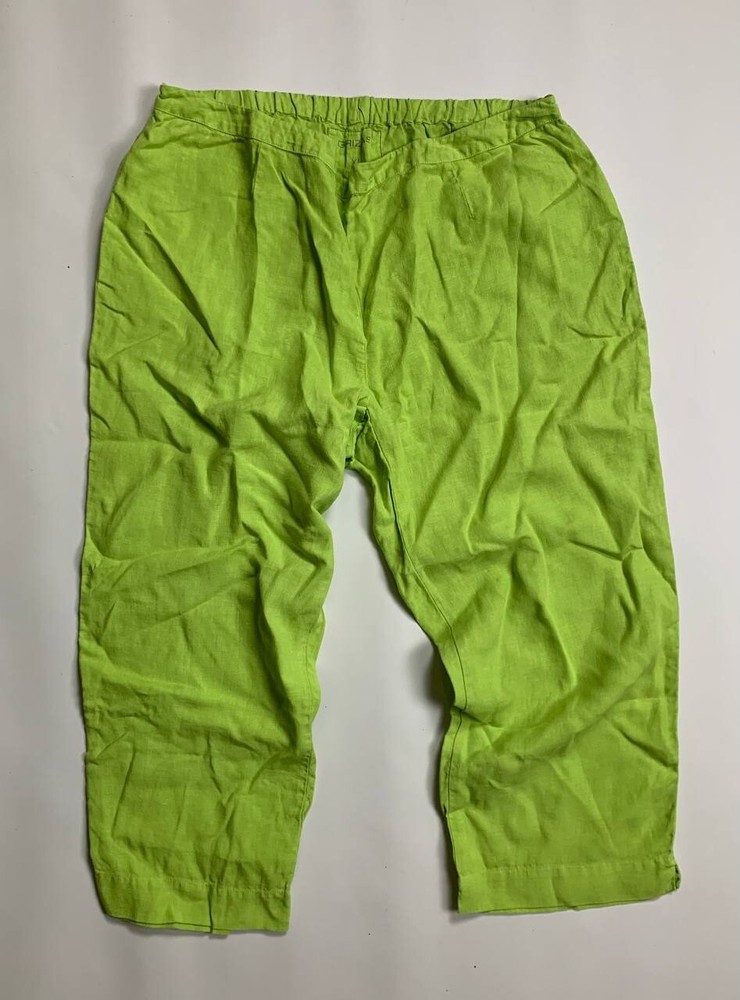 GRIZAS Green Linen Wide Leg Lightweight Trousers Pants Size XL
