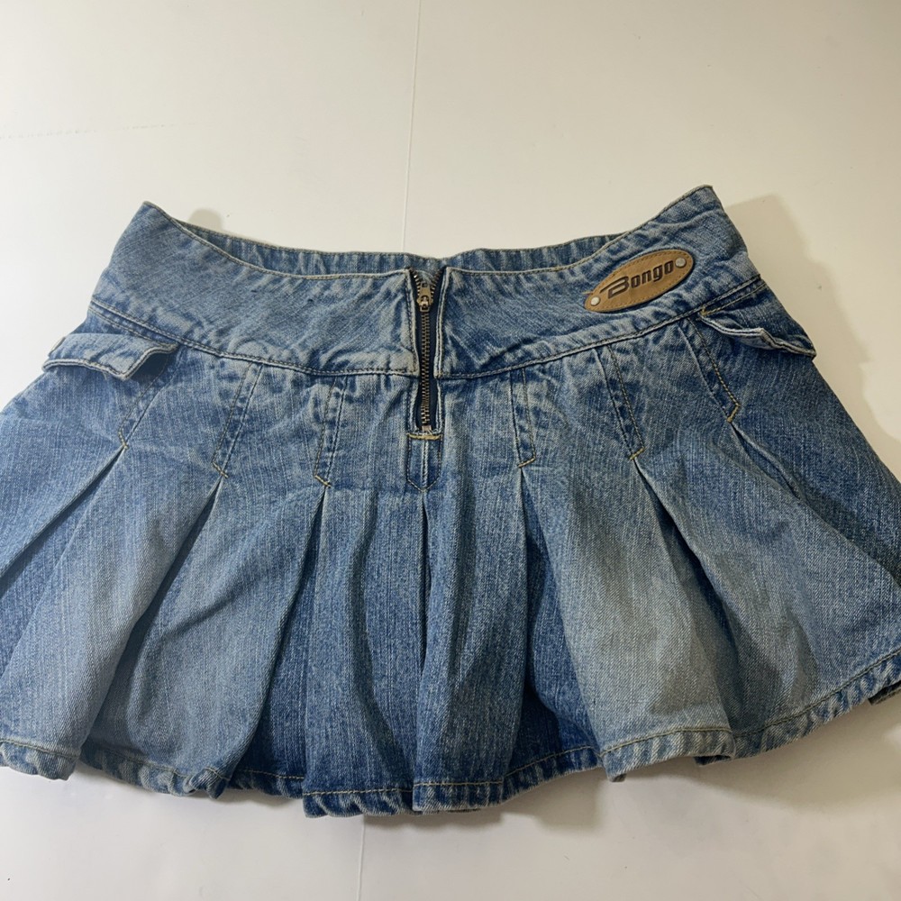 Vintage Bongo Denim Pleated Mini Skirt Sz 3 Y2K Low Rise